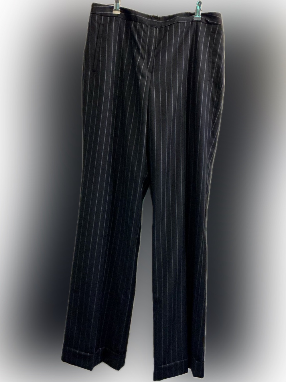 Brooks Brothers 346 Wool Pinstripe Trousers Size 8 Navy Wide Leg Career Pants